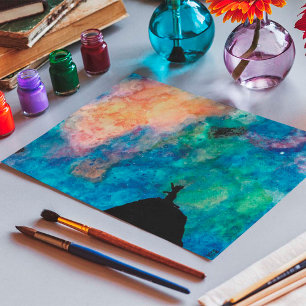 Starry Night Dog Stars Galaxy Watercolor Poster