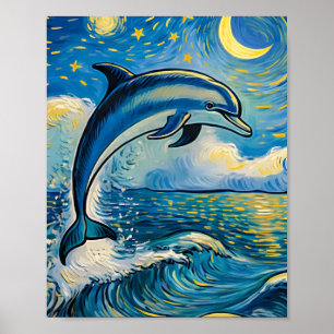 Starry Night Dolphin Postres Poster