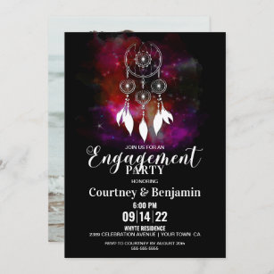 Starry Night Dream Catcher Photo Engagement Party Invitation