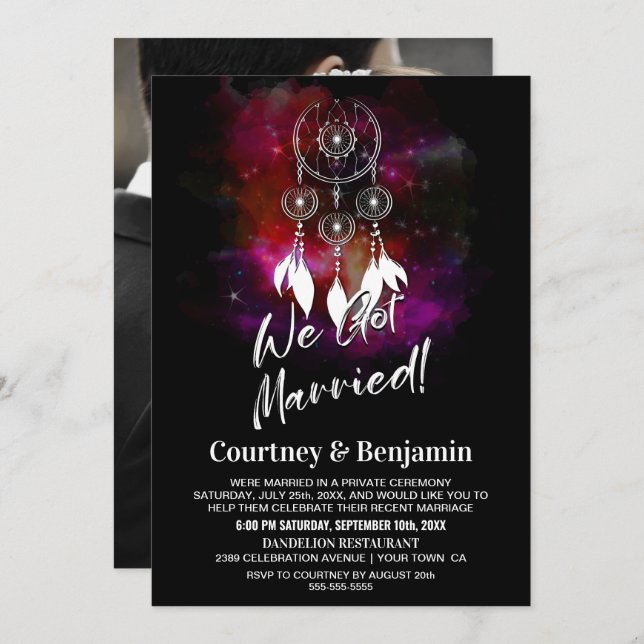 Starry Night Dream Catcher Wedding Reception Photo Invitation (Front/Back)