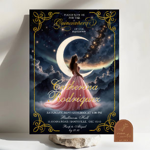 Starry Night Dusty Pink Quinceañera Invitation