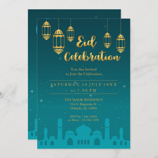Starry Night Eid Mubarak Party Invitation (Front/Back)