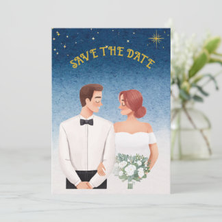 Starry Night Elegance Romantic Save the Date Invitation