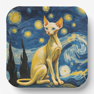 Starry Night Elf Sphynx Cat Celebration Paper Plate