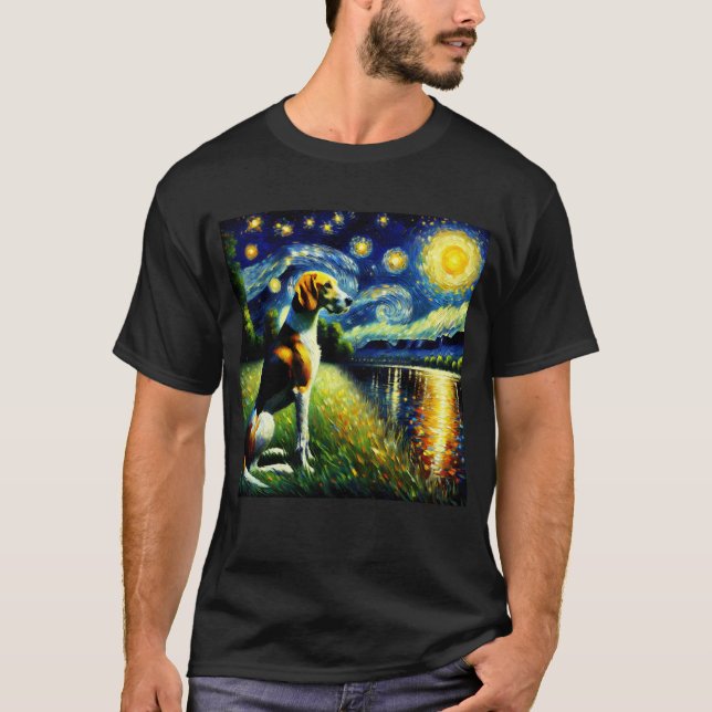 Starry Night English Foxhound Dog Van Gogh Lover T-Shirt (Front)