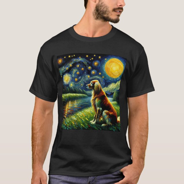 Starry Night English Setter Dog Van Gogh Lover T-Shirt (Front)