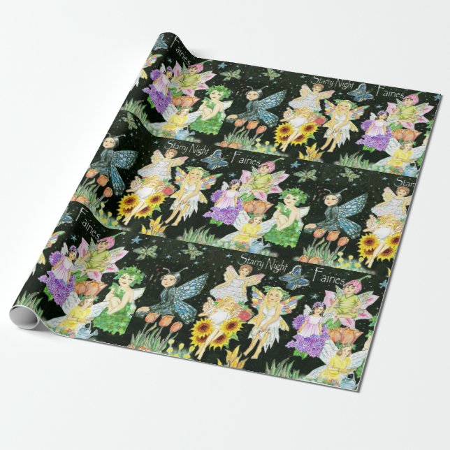 Starry Night Fairies JL Biel Wrapping Paper (Unrolled)