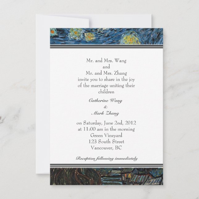 Starry Night, famous fine art wedding invitation. Invitation (Front)