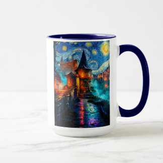 Starry Night Fantasy Fortress Magical Art Mug