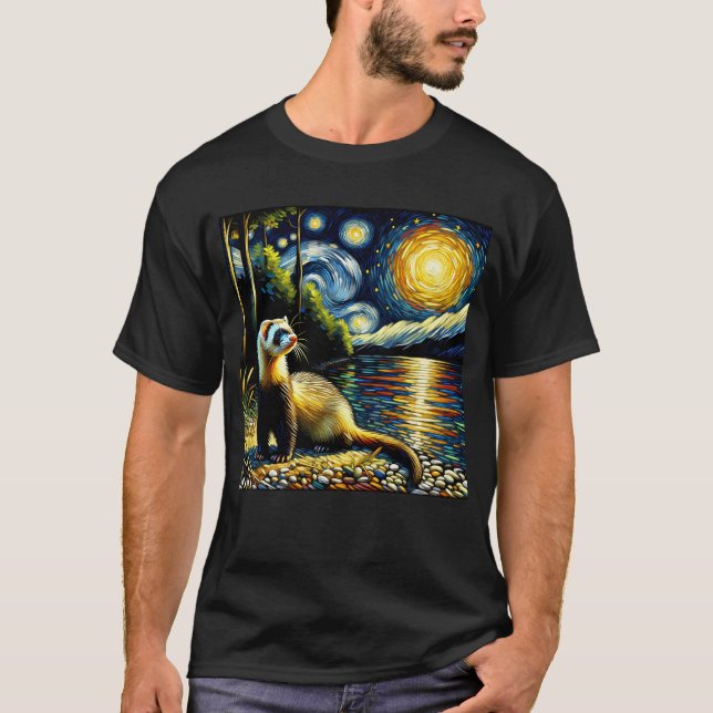 Starry Night Ferret Van Gogh Lover T-Shirt (Front)