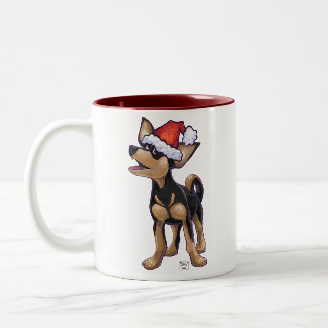 Starry Night Festive Chihuahua Two-Tone Coffee Mug (Left)