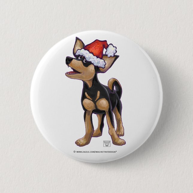 Starry Night Festive Chihuhua in Santa Hat 6 Cm Round Badge (Front)