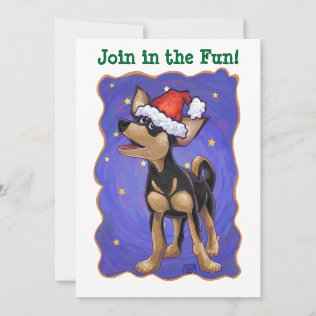 Starry Night Festive Chihuhua in Santa Hat Invitation (Front)