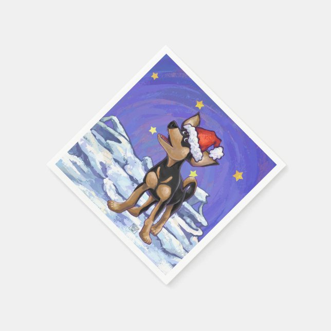 Starry Night Festive Chihuhua in Santa Hat Napkin (Corner)
