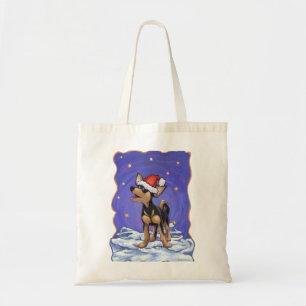 Starry Night Festive Chihuhua in Santa Hat Tote Bag