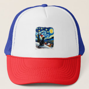 Starry Night Festive Christmas Black Cat Santa Hat