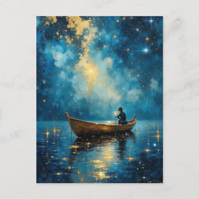 Starry night fishing boat postcard (Front)