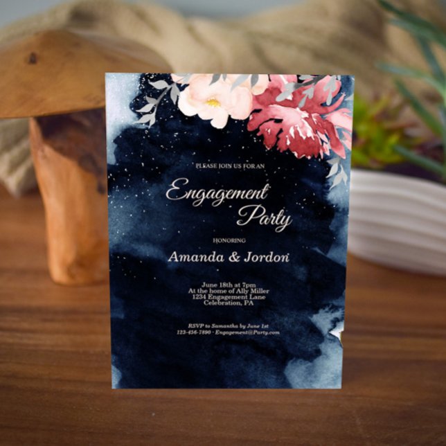 Starry Night Floral Engagement Party Invitation (Creator Uploaded)