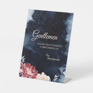 Starry Night Floral Wedding Gentlemen Bathroom Pedestal Sign