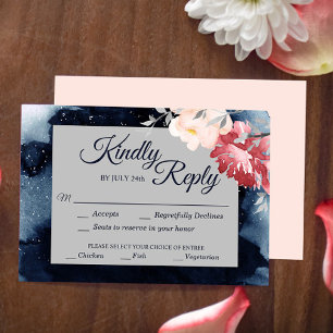 Starry Night Floral Wedding meal choice RSVP Card