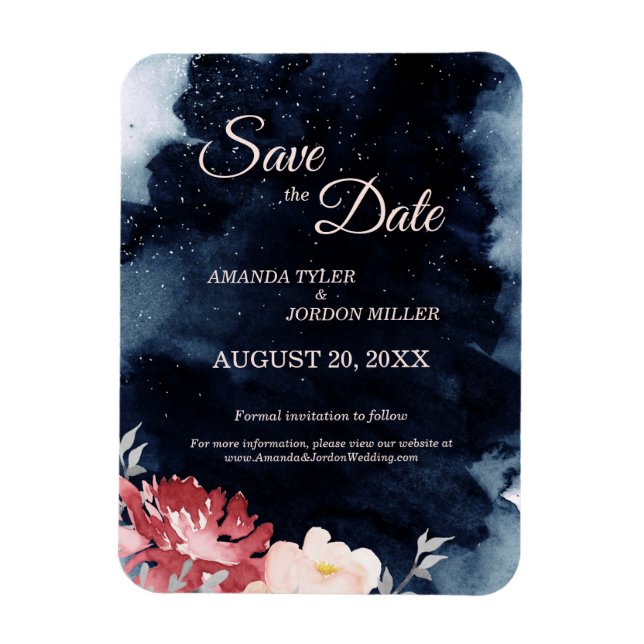 Starry Night Floral Wedding Save the Date Magnet (Vertical)