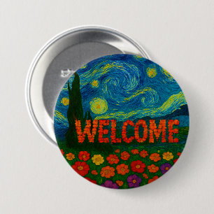 Starry Night Floral Welcome Artistic Design 7.5 Cm Round Badge