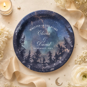Starry Night Forest Wedding Paper Plate