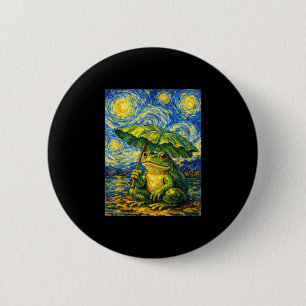 Starry night frog umbrella van gogh style funny 6 cm round badge