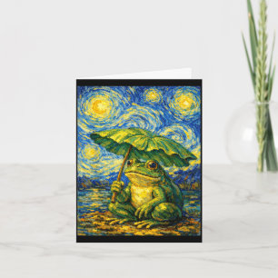 Starry night frog umbrella van gogh style funny card