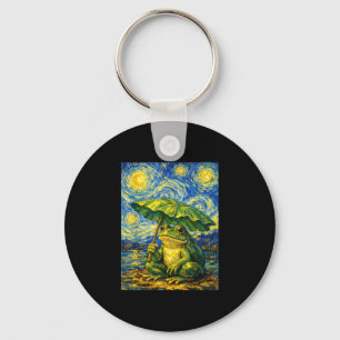Starry night frog umbrella van gogh style funny key ring