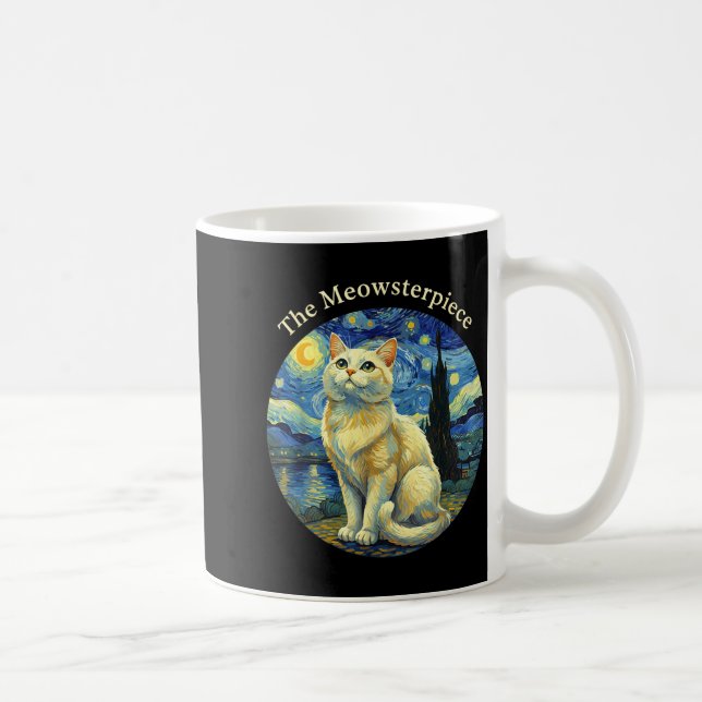 Starry Night Funny Cat The Meowsterece Van Gogh Hu Coffee Mug (Right)