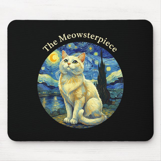 Starry Night Funny Cat The Meowsterece Van Gogh Hu Mouse Pad (Front)