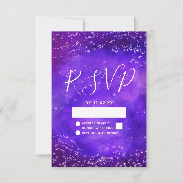 Starry Night Galaxy Purple Watercolor Wedding RSVP (Front)