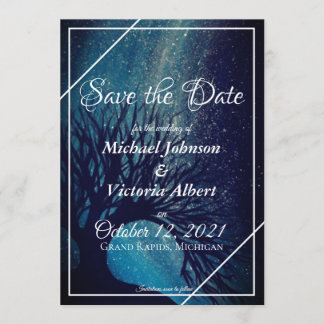 Starry Night Galaxy Tree Save the Date Wedding Invitation