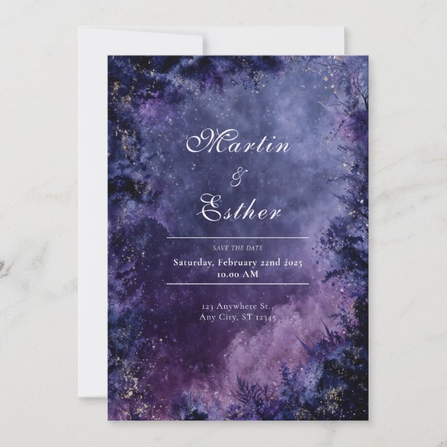 Starry Night Galaxy Wedding Invitation (Front)
