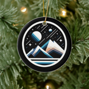 Starry Night Geometric Mountains - Contemporary  Ceramic Ornament