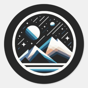 Starry Night Geometric Mountains - Contemporary Classic Round Sticker