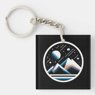 Starry Night Geometric Mountains - Contemporary  Key Ring