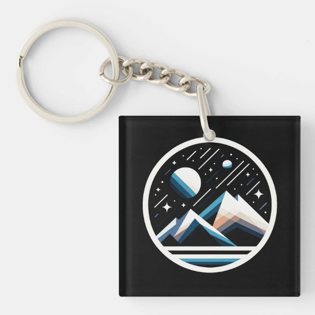 Starry Night Geometric Mountains - Contemporary  Key Ring (Front)