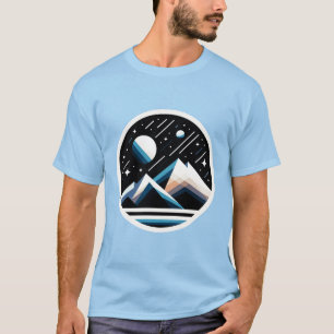 Starry Night Geometric Mountains - Contemporary T-Shirt