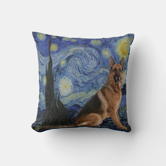 Starry Night German Shepherd Throw Pillow (Front)