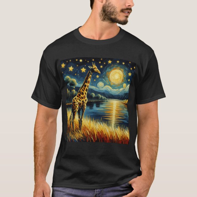 Starry Night Giraffe Van Gogh Lover T-Shirt (Front)