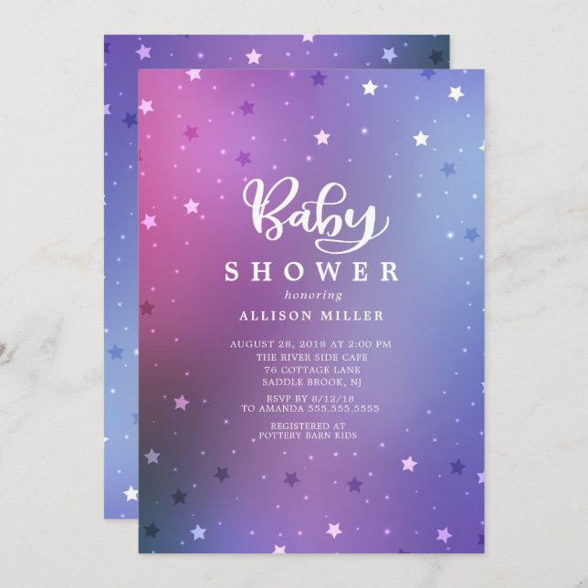 Starry Night Girls Baby Shower Invitation (Front/Back)