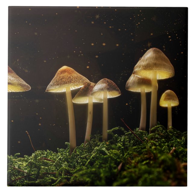 Starry Night Glowing Mushrooms  Ceramic Tile (Front)