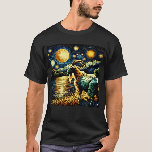 Starry Night Goat Van Gogh Lover Farmer T-Shirt (Front)