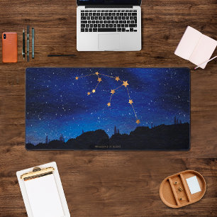 Starry Night Gold Aquarius Zodiac Constellation Desk Mat