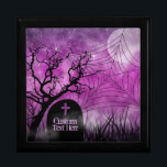 Starry Night Goth Moon Web Lacquered Gift Box<br><div class="desc">Starry purple magical night with full moon silhouette of gnarly dead tree,  headstone,  grass and several spiderwebs. Customise text on gravestone.</div>