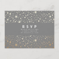 Starry Night Grey and Gold Wedding RSVP