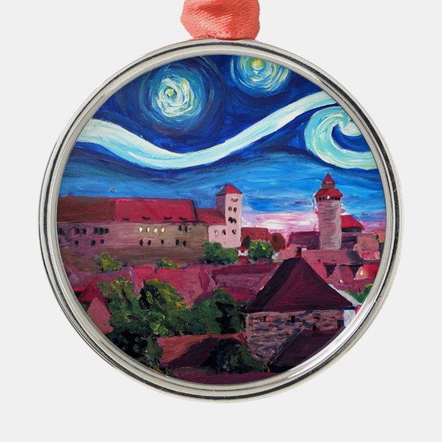 Starry Night in Nuremberg Germany with Castle Metal Tree Decoration (Front)