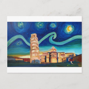 Starry Night in Pisa with Leaning Tower Postcard